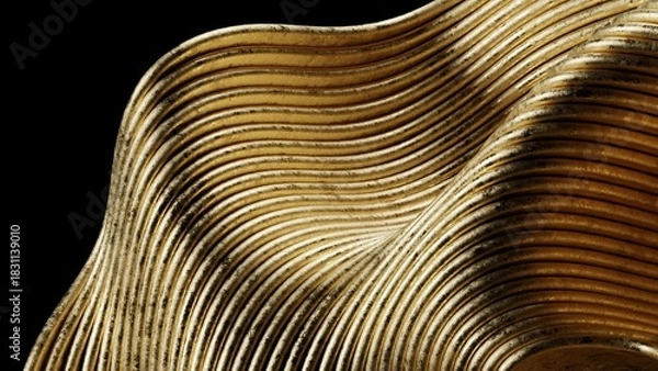 Fototapeta Abstract Golden Wave Sculpture. Modern abstract 3D illustration with clean composition and soft lighting. Ideal for technology projects, branding, web design, presentations and social media.