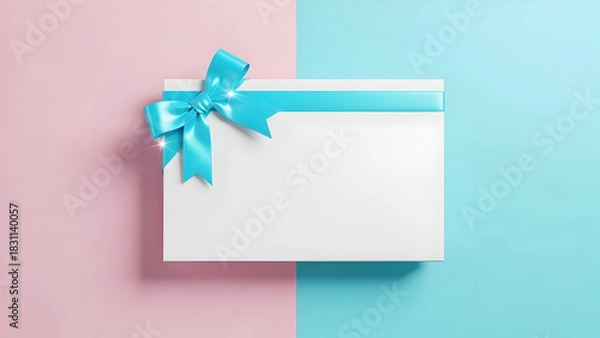 Fototapeta blank card with blue ribbon