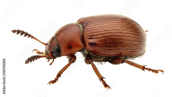Obraz Close-up of a brown beetle detailed insect macro photography isolated on white background
