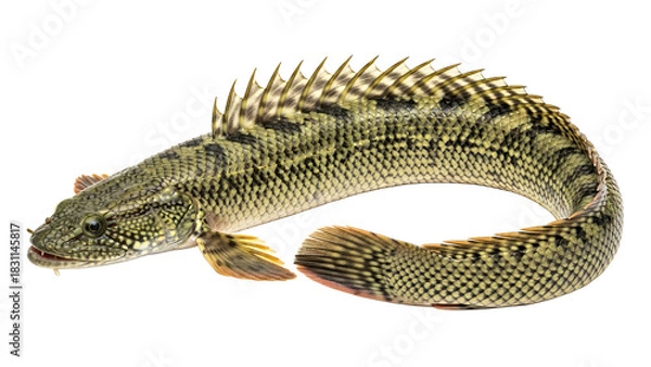 Obraz Barred snakehead fish a freshwater species isolated on white background for educational or commercial use