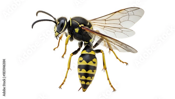 Obraz Eastern yellowjacket wasp isolated on white a stinging insect with yellow and black markings for entomology and pest control