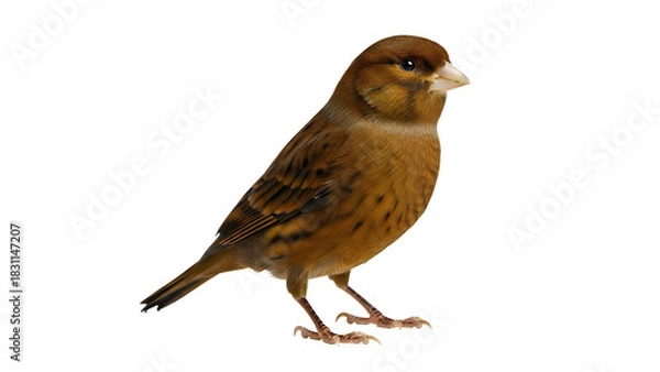 Obraz Brown canary bird perched and isolated on white a small pet bird with detailed feathers