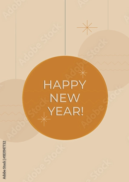 Obraz Merry Сhristmas, Happy New Year, Mid-century Modern Vector Illustration with Christmas Ball