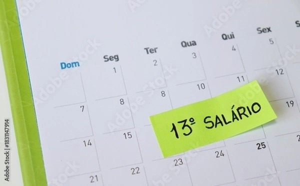 Obraz Brazilian 13th salary text and calendar. (13º salário Brasileiro). Salary in Brazil concept.
