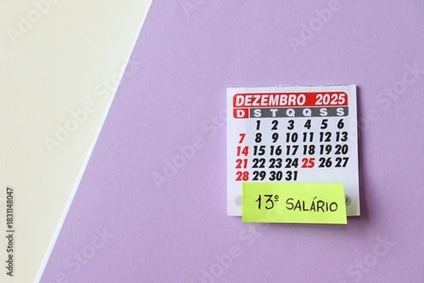Obraz Brazilian 13th salary concept with "13º Salário" text and calendar. Money, job, CLT concept. 