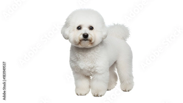 Obraz Adorable Bichon Frise dog standing a small white breed isolated on a white background