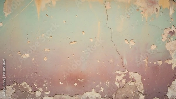 Obraz Unique wall texture with pastel colors and peeling paint creates a distressed and vintage aesthetic, perfect for backgrounds and overlays in design projects