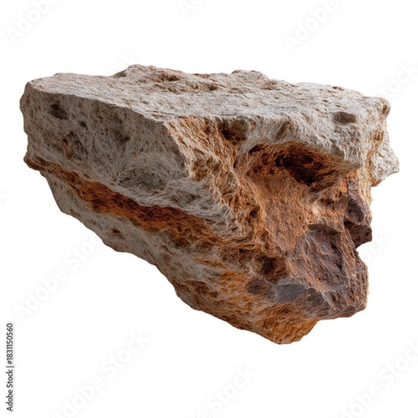 Obraz A detailed view of a textured rock showcasing its unique structure and color variations, emphasizing natural geology and mineral composition on transparent background