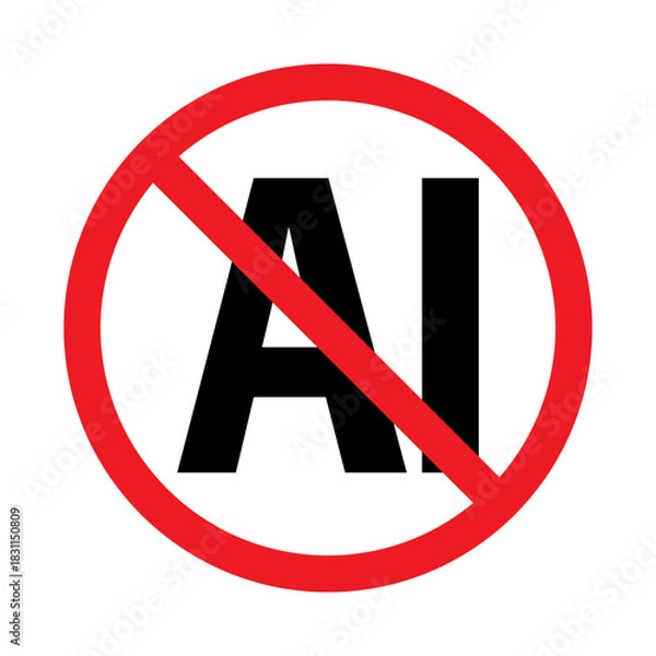 Fototapeta Stop Ai Sign. No AI. Label for Human-Made Content. No to AI generated content. Vector illustration.