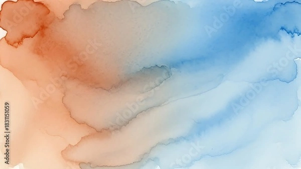 Obraz Dreamy watercolor wash with vibrant blue and warm peach tones blending softly, perfect for serene backgrounds, artistic projects, and calming visual designs