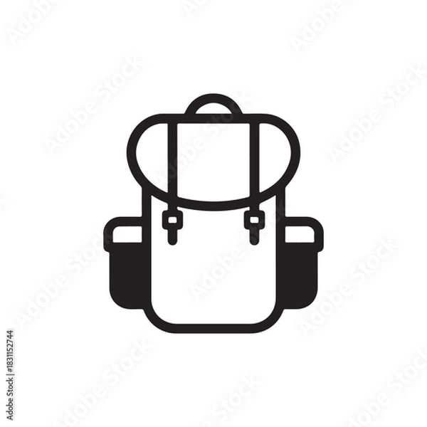 Fototapeta a simple black and white outline of a classic camping backpack ideal for travel and outdoor adventures silhouette
