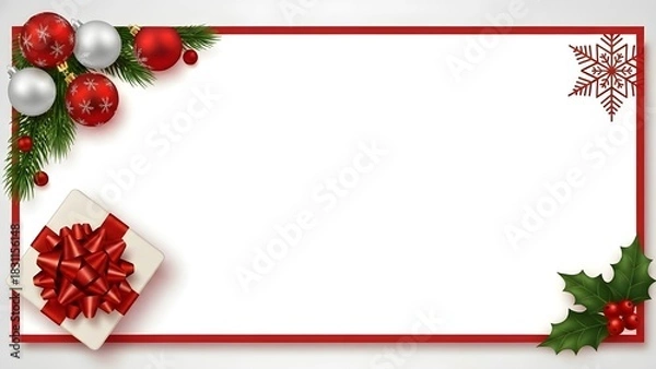 Obraz Christmas Border Template with Gifts, Ornaments, and Blank Space for Text
