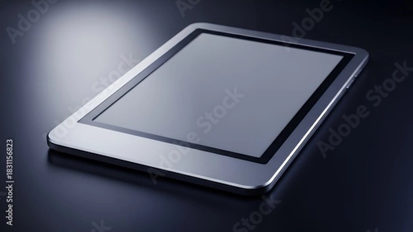 Fototapeta A silver tablet device on a dark reflective surface