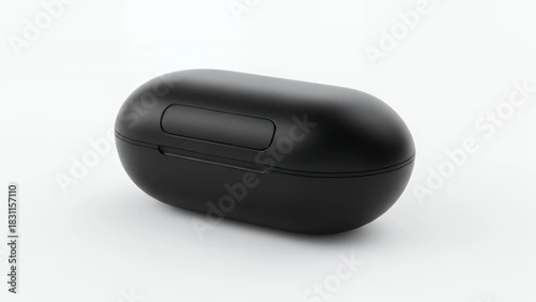 Fototapeta A black wireless earbuds case on a white surface