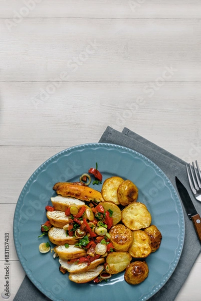 Obraz Grilled Chicken Breast with Roasted Baby Potatoes