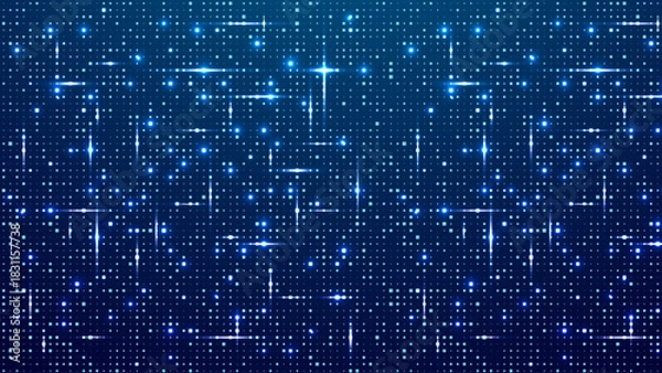 Obraz Abstract digital pixel grid with blue tech squares creating a geometric pattern backdrop for modern fintech and data visualization designs. Technological futuristic background. Vector illustration