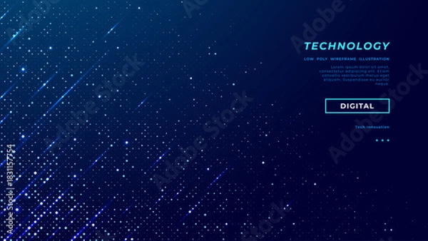 Obraz Abstract blue tech backdrop featuring digital pixels, geometric patterns, and futuristic network grid for fintech presentations. Technology modern background