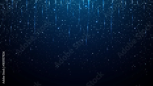 Obraz  Blue tech background with pixel patterns and abstract data visualization for modern digital technology presentations and fintech design projects. Futuristic tech bg. Digital pixel rain.