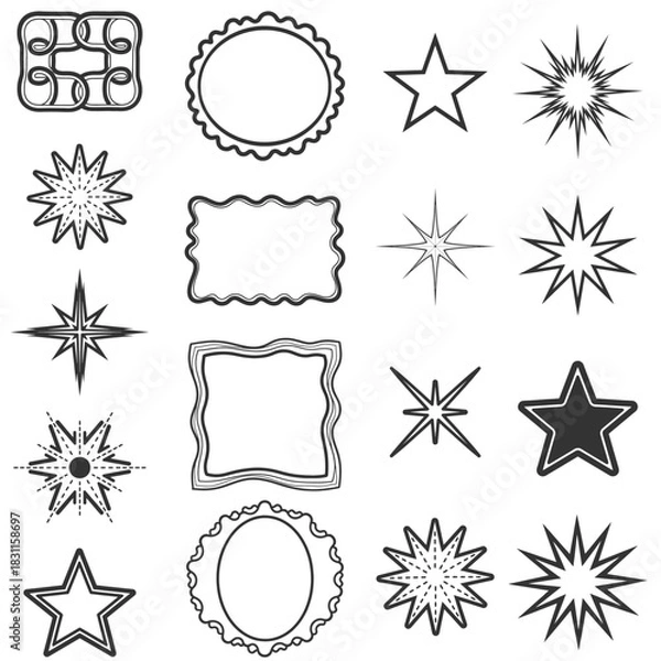 Fototapeta Star Icons, Sparkle and Frame Vector Elements for UI Design, Logos, and Decorative Graphics

