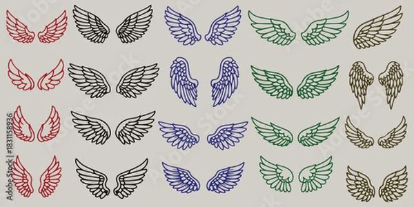 Fototapeta Wings Icons, Elegant Feathered and Mythical Wing Vector Illustrations for Design Projects

