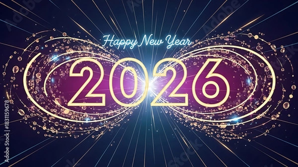 Fototapeta Happy new year celebration with the year two thousand twenty six and sparkling light effects shown silhouette