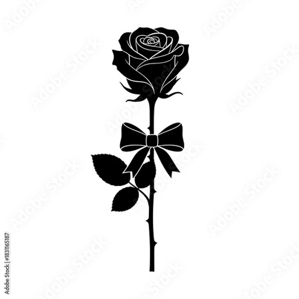 Obraz Elegant black rose with a decorative bow