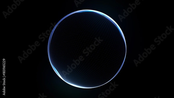 Fototapeta Abstract technology sphere of glowing particle waves and lines. Futuristic energy background, information technologies, big data. Dynamic 3d sphere and orb. Global virtualization, internet, AI