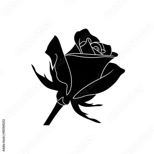 Obraz Elegant black silhouette of a rose bud with detailed petals