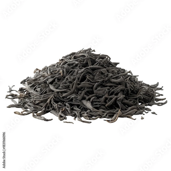 Obraz A Close-Up View of Dried Black Tea Leaves Piled Generously in a Mound Highlighting Their Unique Texture and Color on Transparent Background