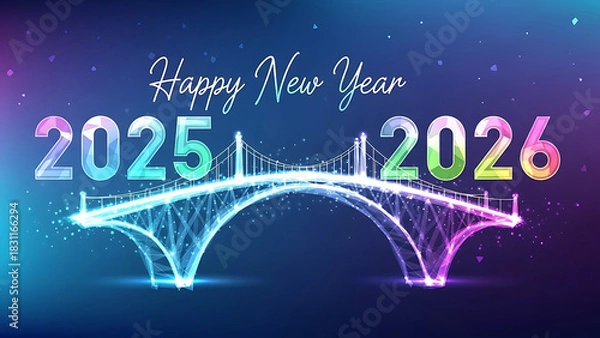 Fototapeta Happy new year with bridge connecting the years of twenty twenty five and twenty twenty six silhouette