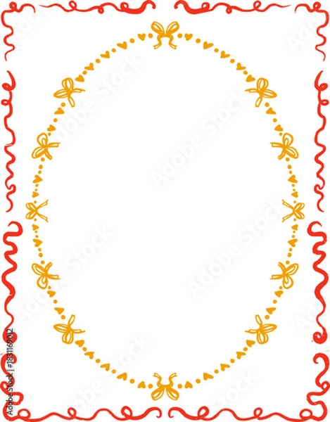 Fototapeta Rough Edges Doodle Vintage Oval Frame within Rectangle Border