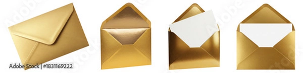 Obraz golden metallic envelopes isolated with copy space