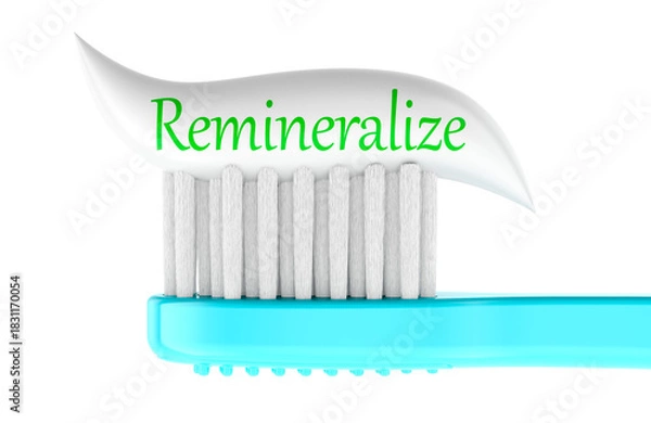 Fototapeta Remineralize toothpaste on toothbrush, 3d rendering