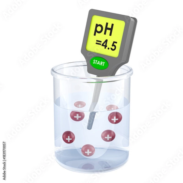 Fototapeta PH meter measuring acidic solution, 3d rendering