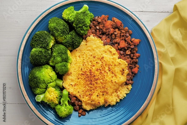 Obraz Lentil Shepherd’s Pie with Steamed Broccoli