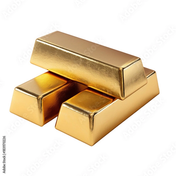 Obraz Shiny gold bars stacked together, showcasing their gleaming surfaces and luxurious appeal, perfect for highlighting wealth and value on transparent background