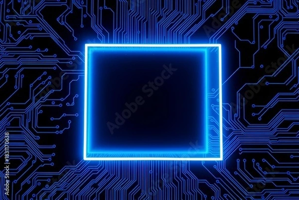 Obraz Close-Up of Modern Computer Motherboard with CPU Socket, RAM Slots and RGB Lighting