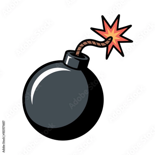 Obraz Cartoon bomb with a burning fuse and explosive spark  