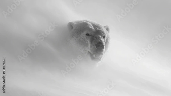 Fototapeta A snowstorm shaping itself into a massive bearâs head emerging from the swirling white fog