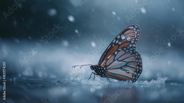 Fototapeta Blizzard forming delicate butterfly shapes fluttering through icy air