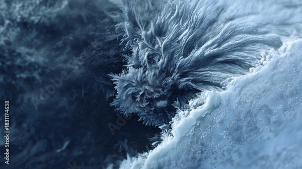 Fototapeta Blizzard creating abstract faces and masks hidden inside icy currents