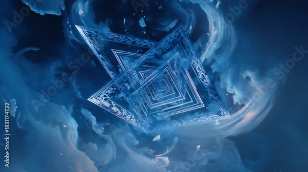 Fototapeta Blizzard creating shifting geometric shapes and mystical symbols in mid-air