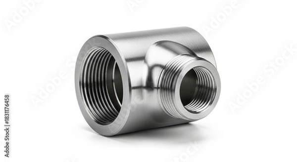 Obraz Stainless steel pipe fitting close-up.