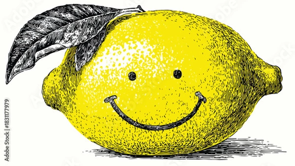 Obraz Cheerful Lemon with Smiley Face Drawing Vector Illustration