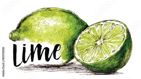 Obraz Vibrant Lime Drawing with Lime Word Vector Illustration