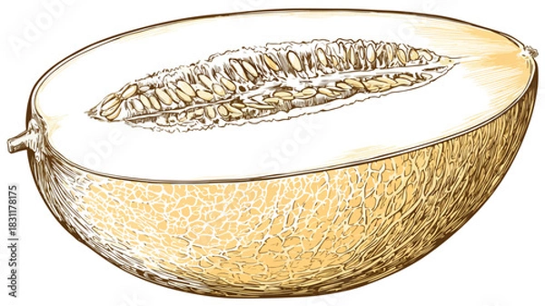 Obraz Fresh and Colorful Melon Drawing with Text 'melon' in Vector Format