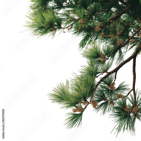 Obraz Detailed close-up of lush green pine branches showcasing vibrant foliage and intricate textures, ideal for nature-themed projects on transparent background