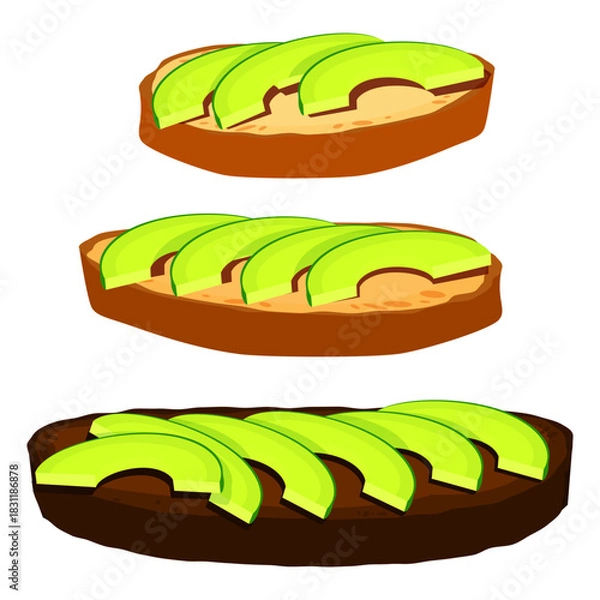 Obraz A set of three toasts with different bread and slices of avocado