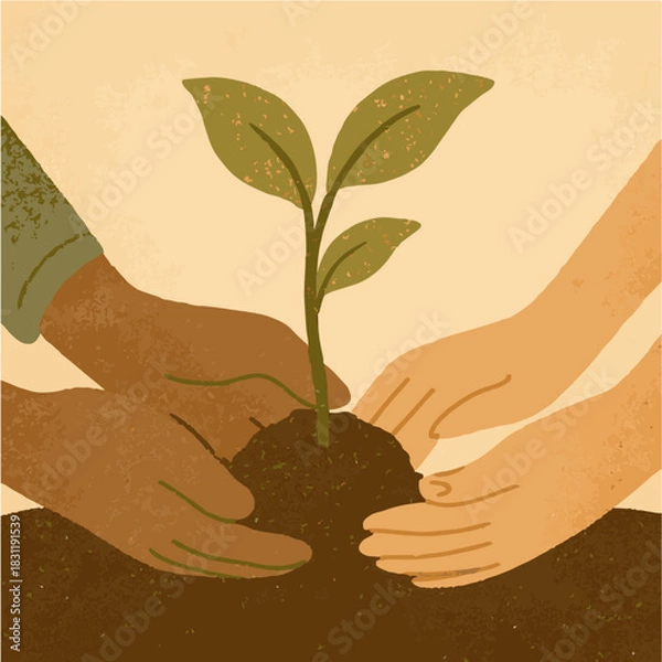Fototapeta Collaborative Plant Nurturing – illustration vector