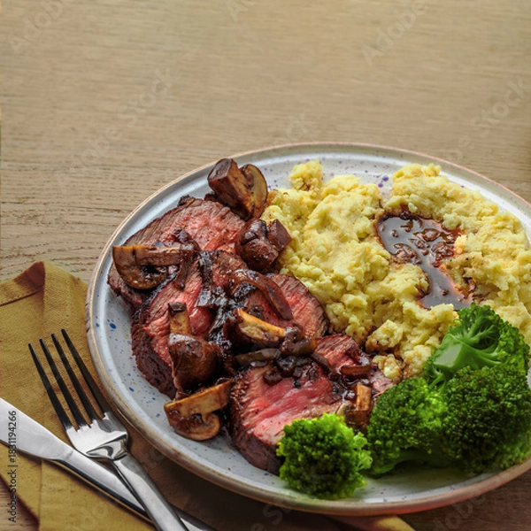 Obraz Classic Meat and Potatoes Plate with Broccoli Side